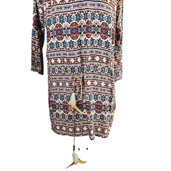 Catwalk Shift Boho Hippie Dress Size Small Belted Feather - Picture 2 of 11